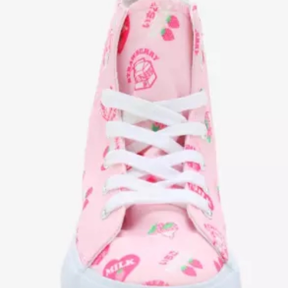 Hot Topic Strawberry Milk Shoes Womens Size 9 Pink Graphic Canvas Hi Top